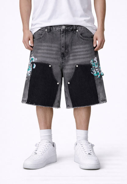 GREY SPLIT PAINTERS SHORTS