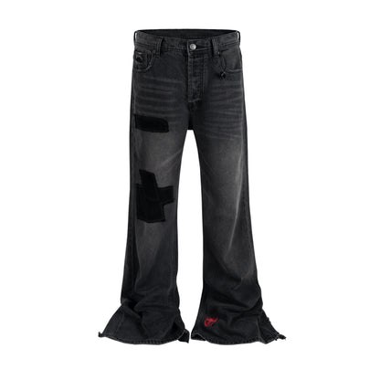 DARK PATCHWORK FLARE DENIM